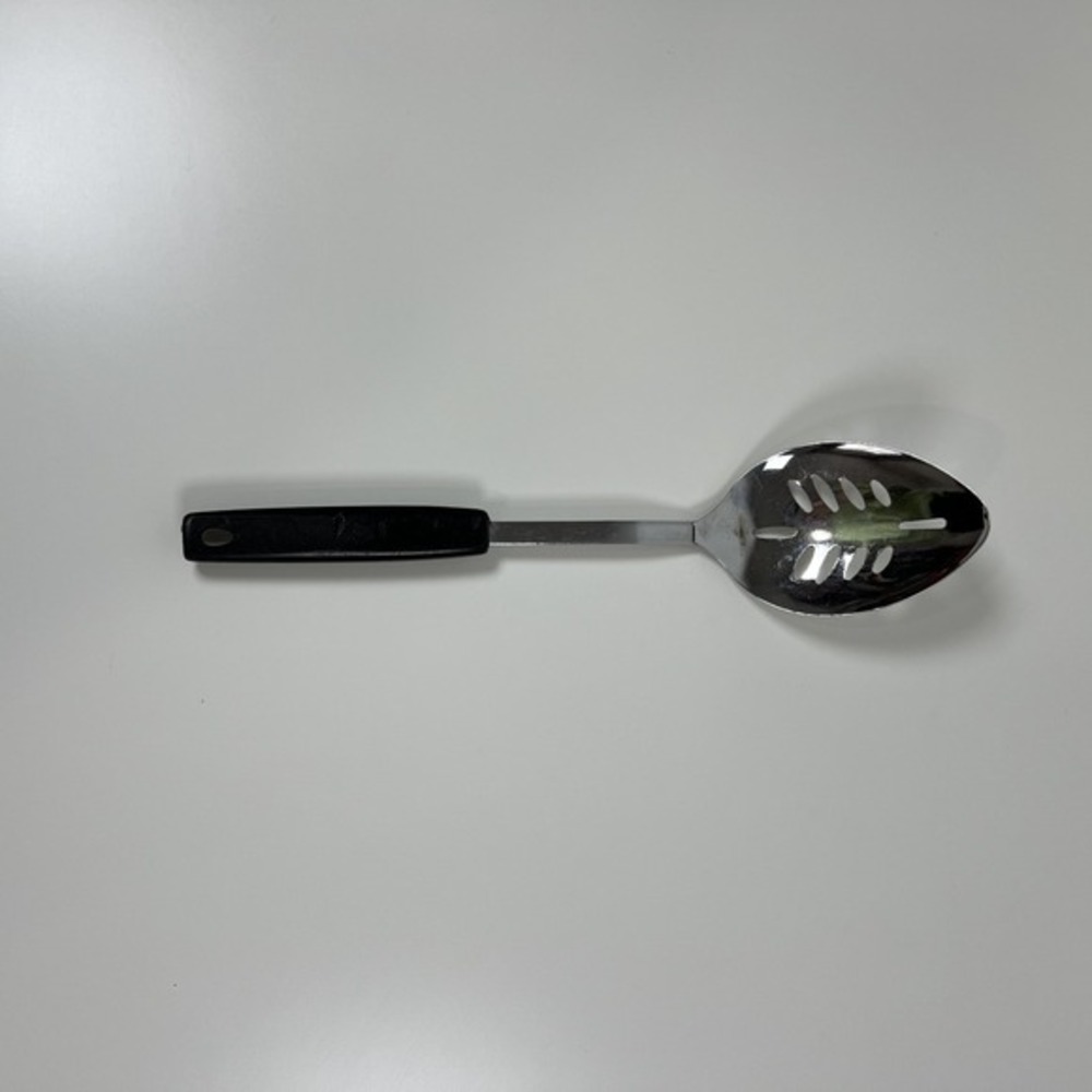 Vintage‎ Slotted Serving Spoon 11", Black Plastic Handle, Unbranded KOREA